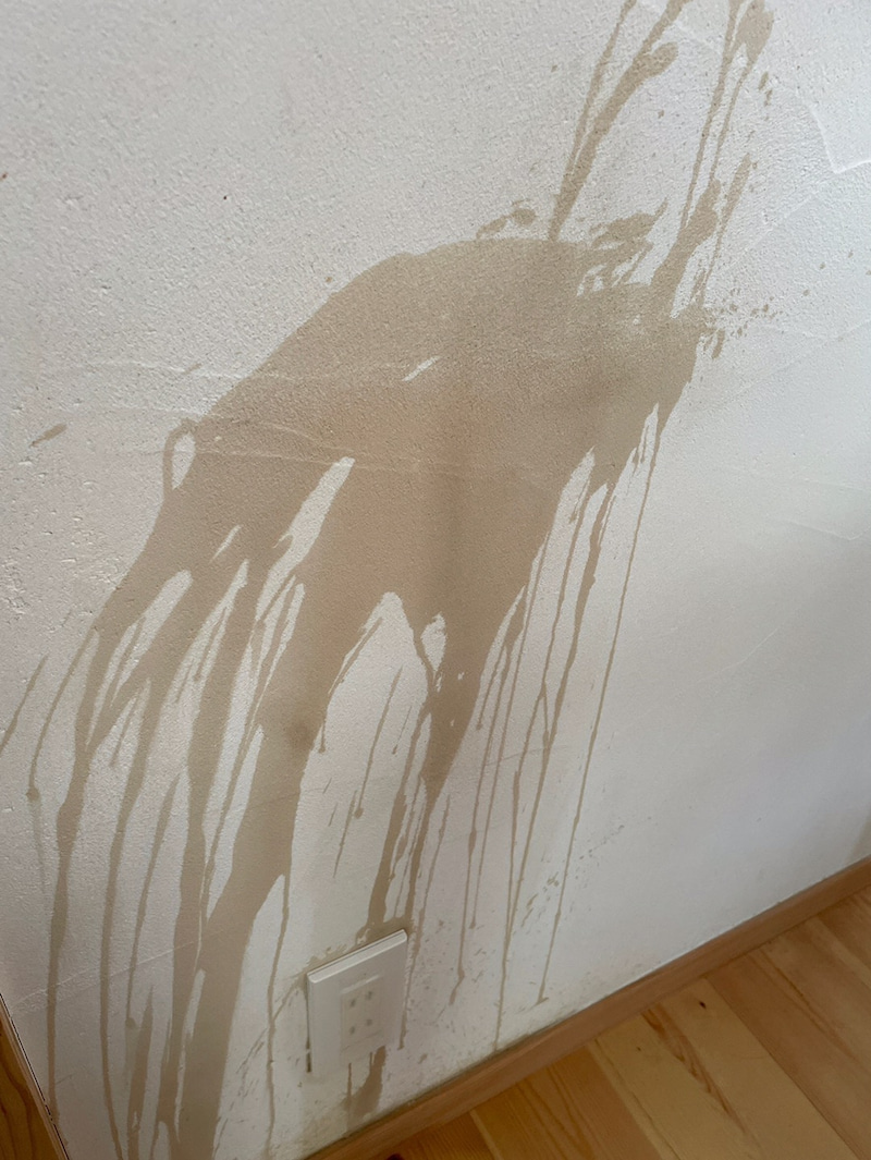 漆喰の壁にコーヒーをぶちまけた