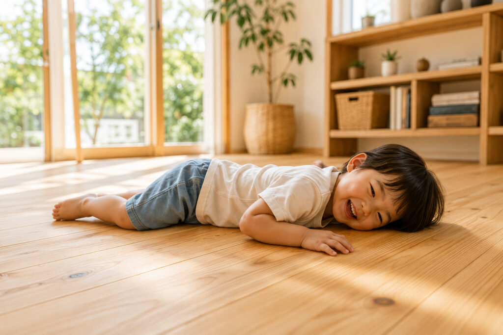 エアコンだけに頼らない！無垢材と塗り壁の「調湿力」で叶える、夏もサラッと快適な子育て住宅