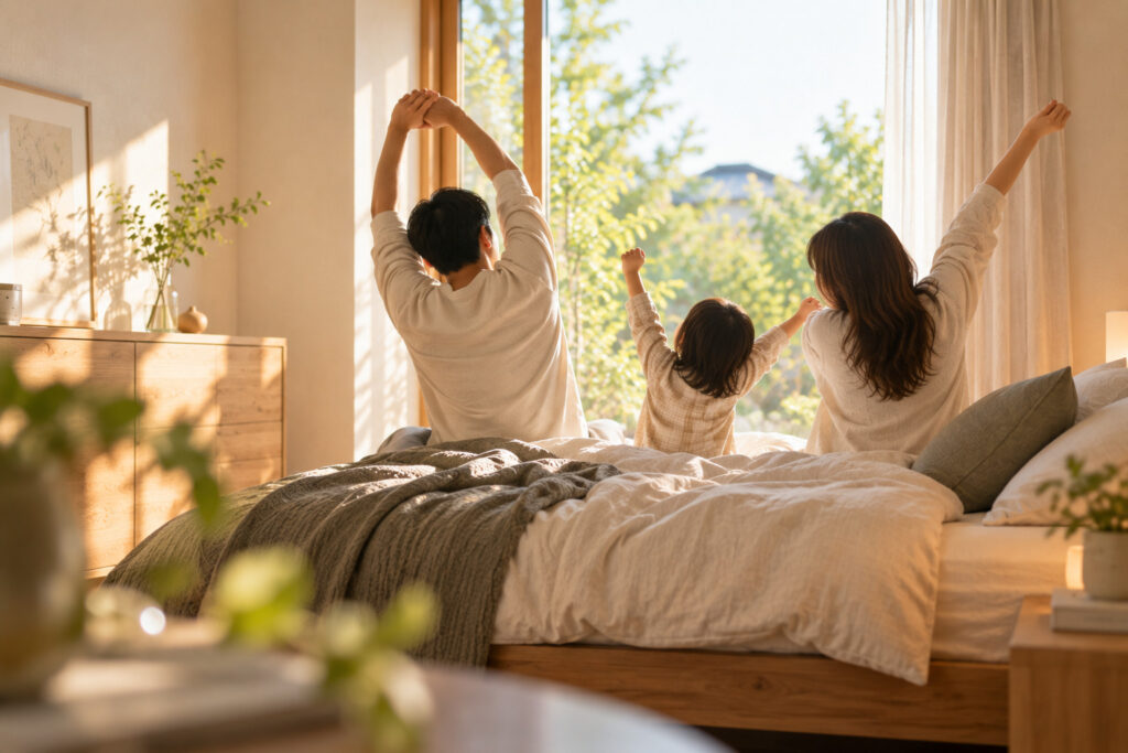 「朝まで一度も起きずに熟睡できる」無垢材と調湿壁がもたらす睡眠の質