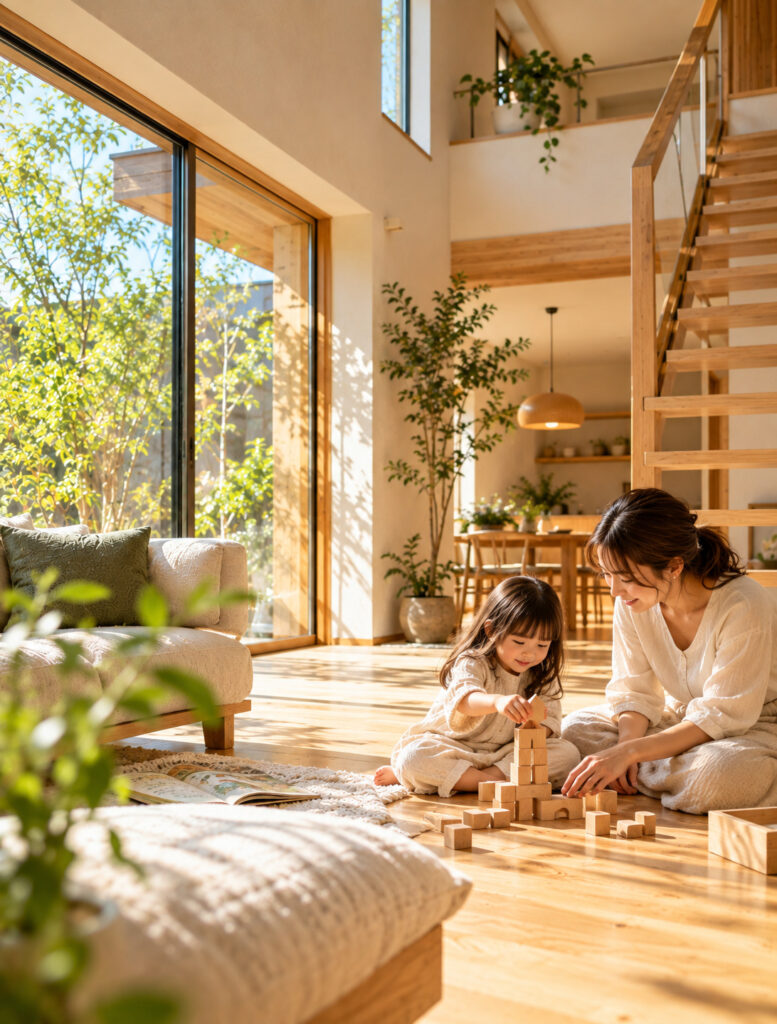 「昼はシャキッと、夜はすやすや」自然素材の“影”と柔らかな反射光で作るあかりの設計